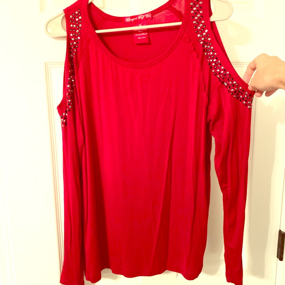 Rhinestone Cold Shoulder Top